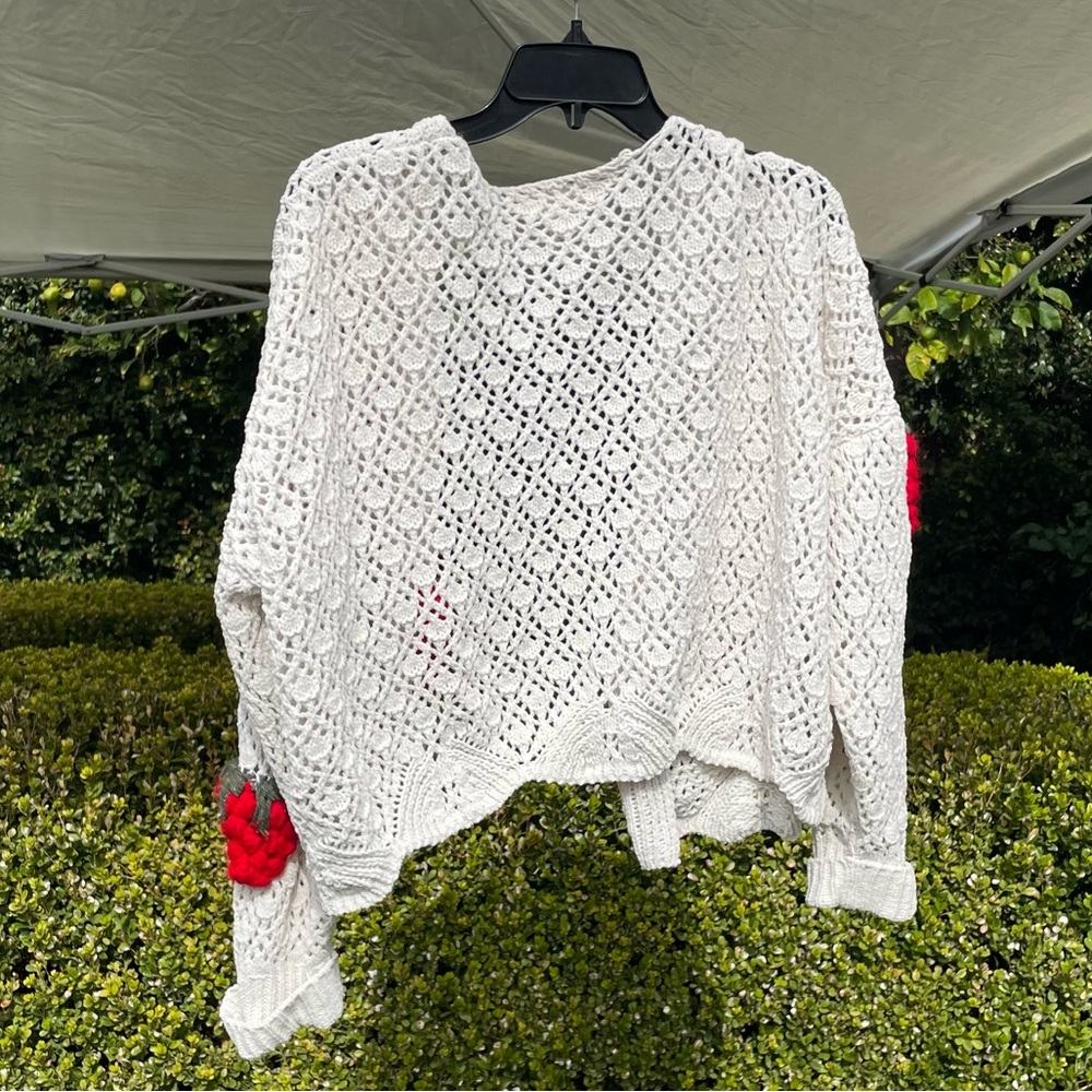 White and Red Strawberry Knit Sweater - Picture 2 of 3